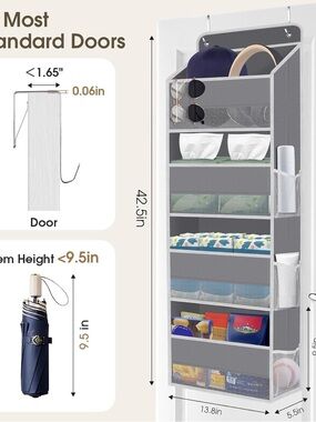 Over-the-Door Gray Hanging Organizer with 7 Shelves